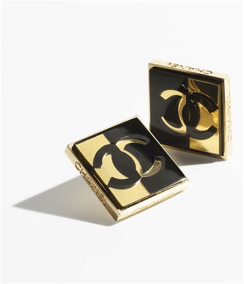 chanel black plastic earrings|Stud Earrings Metal & Resin Gold & Black .